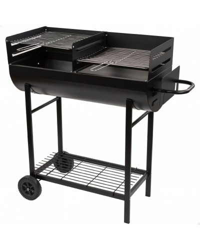 Barbecue à Charbon Aktive de 97x96x42 cm, Roues pour Mobilité Facile, en Métal Émaillé Noir.
