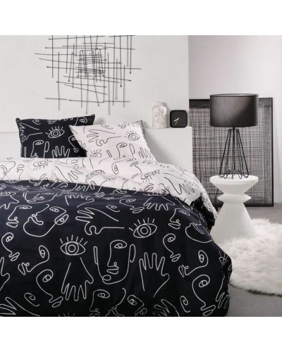 Duvet cover set TODAY faces Black 220 x 240 cm 3 Pieces