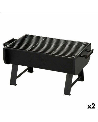 Barbecue Draagbare Aktive Staal 45 x 25 x 30 cm Zwart (2 Stuks)