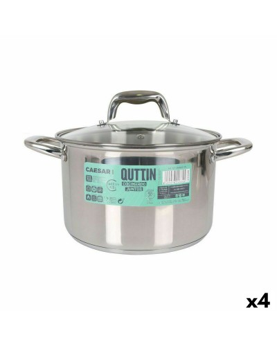 Pot with Glass Lid Quttin Caesar Steel ø 22 x 14,5 cm (4 Units)