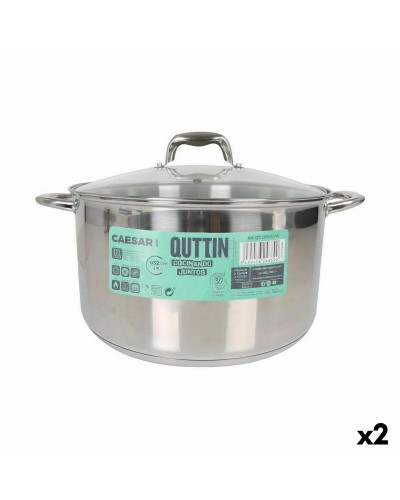 Pentola con Coperchio di Vetro Quttin Caesar Acciaio ø 32 x 18,5 cm (2 Unità)