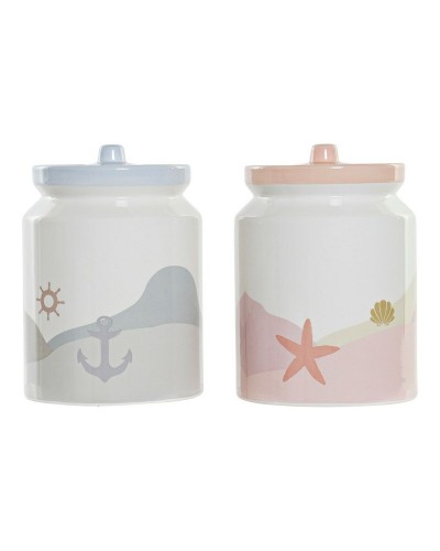 Boîte DKD Home Decor Dolomite Bleu Multicouleur Rose clair méditerranéen 15 x 15 x 22 cm (2 Unités)