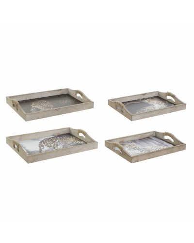 Tarjotin DKD Home Decor 40,5 x 30 x 6,5 cm Monivärinen Puu MDF (2 osaa)