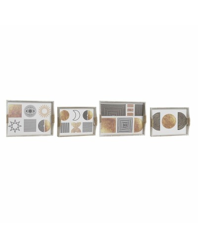 Set van trays DKD Home Decor Wit Zwart Gouden Hout MDF 40 x 30 x 6 cm (2 Stuks)