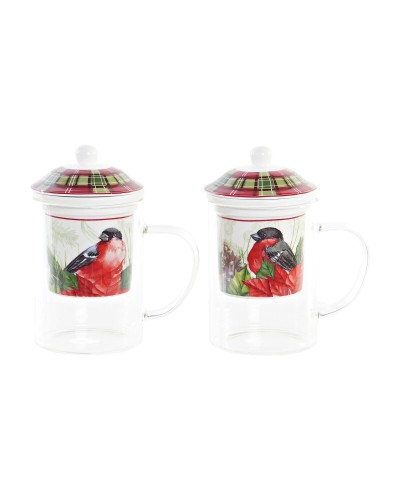 Kopje voor infusions DKD Home Decor Fågel Kristal Porselein Rood (300 ml) (2 Stuks)