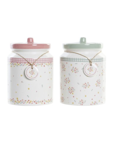 Boîte DKD Home Decor Vert Rose Vichy 15,5 x 15,5 x 21 cm (2 Unités)