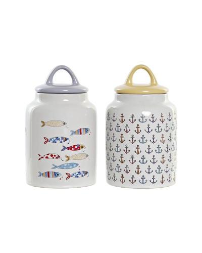 Burk DKD Home Decor Vit Multicolour Stengods Medelhavs (2 antal)