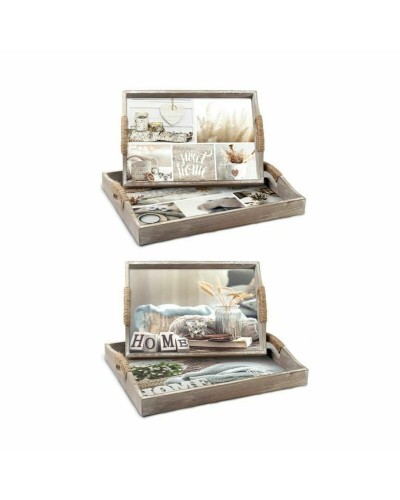 Set di Vassoi DKD Home Decor Beige 40 x 30 x 6 cm Legno MDF (2 Unità)