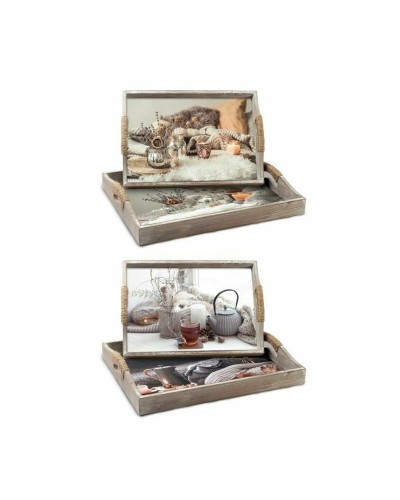 Uppsättning med Brickor DKD Home Decor Multicolour 40 x 30 x 6 cm Trä MDF (2 antal)