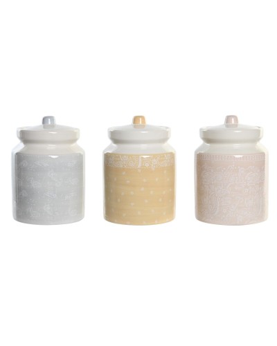 Tin DKD Home Decor 12 x 12 x 16 cm Blue Pink Yellow Dolomite Shabby Chic (3 Units)