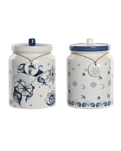 Burk DKD Home Decor Blå 15 x 15 x 21 cm Vit Dolomite (2 antal)