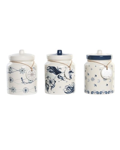 Boîte DKD Home Decor 12 x 12 x 16 cm Bleu Blanc Dolomite (3 Unités)