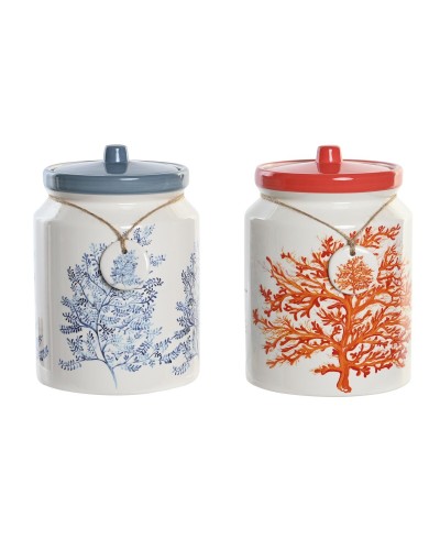 Boîte DKD Home Decor Bleu Corail Fuchsia Blanc Dolomite (2 Unités) (15 x 15 x 22 cm)