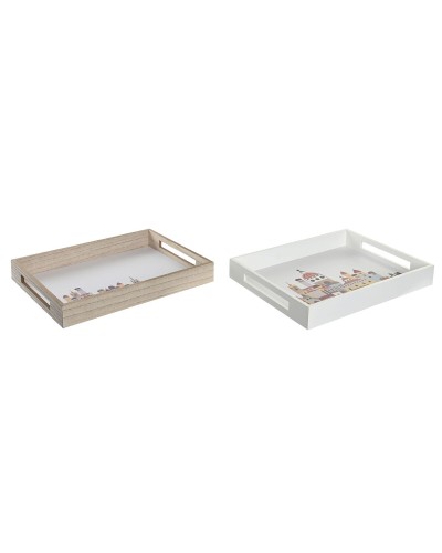 Snacksbricka DKD Home Decor Multicolour Trä MDF Cottage Hus (2 antal) (40 x 30 x 5 cm)