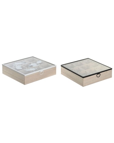 Box for Infusions DKD Home Decor Blauw Wit Zwart Natuurlijk Metaal Kristal Hout MDF 24 x 24 x 6,5 cm (2 Stuks)