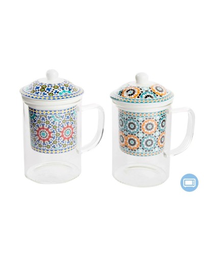 Kuppi teesuodattimella DKD Home Decor Monivärinen Oranssi Laatta Arabi 300 ml (2 osaa)