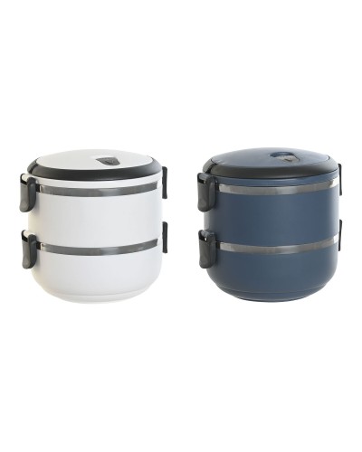 Fiambrera DKD Home Decor Azul Blanco Gris oscuro Acero Inoxidable Polipropileno 1,5 L (2 Unidades)