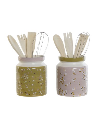 Contenitore per Utensili da Cucina DKD Home Decor Metallo Dolomite Legno MDF 12 x 12 x 25 cm (2 Unità)