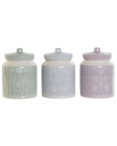 Tin DKD Home Decor Blauw Groen Lila Dolomite 12 x 12 x 16 cm (3 Stuks)