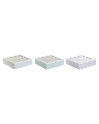 Scatola per Infusioni DKD Home Decor Azzurro Bianco Verde Lilla Metallo Cristallo Legno MDF (3 Unità)