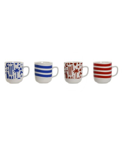 Mok Home ESPRIT Blauw Rood Porselein Boho 380 ml (4 Stuks)