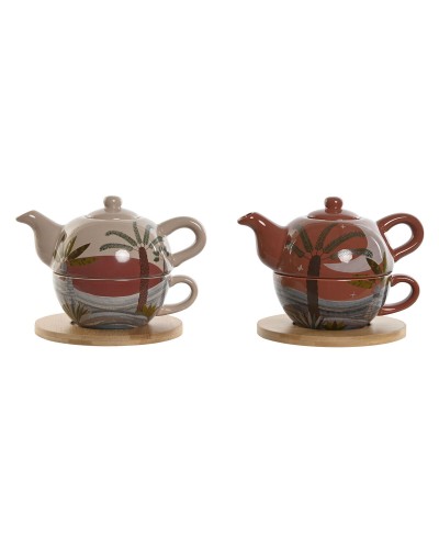 Theepot Home ESPRIT Wit Beige Terra cotta Licht Roze Dolomite 750 ml (2 Stuks)