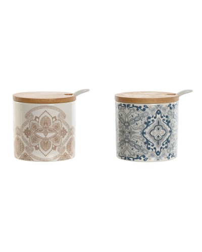 Sockerströare Home ESPRIT Blå Beige Rosa Lila Bambu Dolomite 7,5 x 7,5 x 7,5 cm (2 antal)