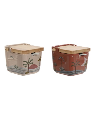 Portazucchero Home ESPRIT Beige Rosa Terracotta Lilla Bambù Dolomite 7,5 x 7,5 x 7,5 cm (2 Unità)