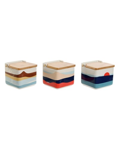 Salt Shaker with Lid Home ESPRIT Blue Green Pink Lilac Bamboo Tropical 750 ml 14 x 12,5 x 12 cm (3 Units)