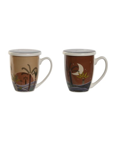Taza con Filtro para Infusiones Home ESPRIT Azul Beige Terracota Acero Inoxidable Porcelana 380 ml (2 Unidades)