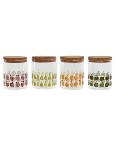 Bote Home ESPRIT Amarillo Verde Natural Corcho Silicona Vidrio de Borosilicato Shabby Chic 700 ml (4 Unidades)