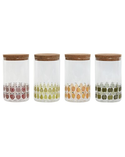 Gefäß Home ESPRIT Gelb grün natürlich Kork Silikon Borosilikatglas Shabby Chic 1 L (4 Stück)