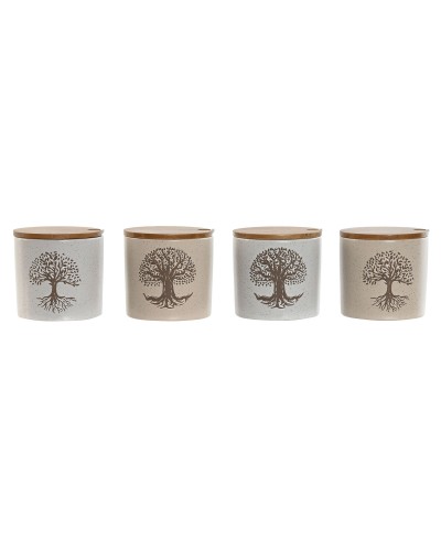 Sugar Bowl Home ESPRIT White Beige Bamboo Stoneware 9,5 x 9,5 x 9,5 cm (4 Units)