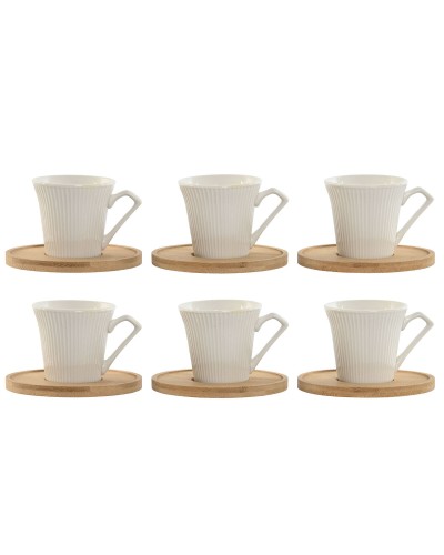 Jeu de 6 tasses avec plat Home ESPRIT Blanc Bambou Porcelaine 90 ml