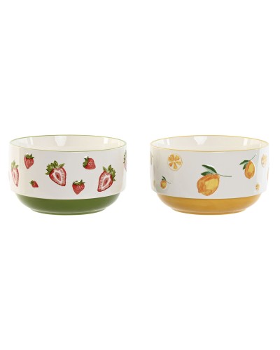 Salad Bowl Home ESPRIT Yellow Red Green Porcelain 21 x 21 x 12 cm (2 Units)