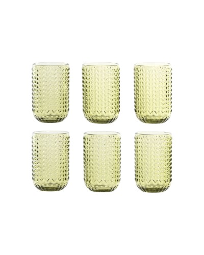 Set de Verres Home ESPRIT Vert Verre Avec relief 420 ml (6 Unités)