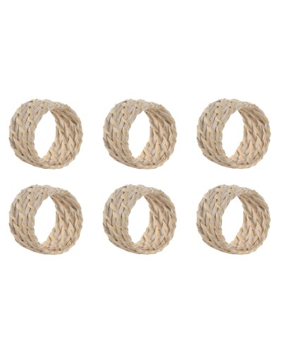 Rond de serviette Home ESPRIT Blanc Naturel Bambou Rotin 5 x 5 x 3 cm