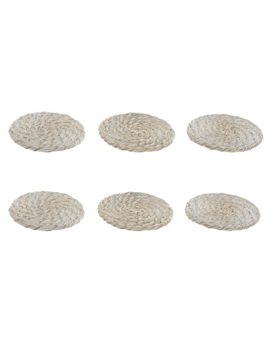 Onderzetters Home ESPRIT Wit Natuurlijk Bamboe Rotan 12 x 12 x 6 cm