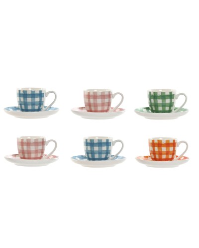 Set aus 6 Teetassen mit Teller Home ESPRIT Blau Weiß grün Orange Rosa Porzellan Streifen Mediterraner 90 ml