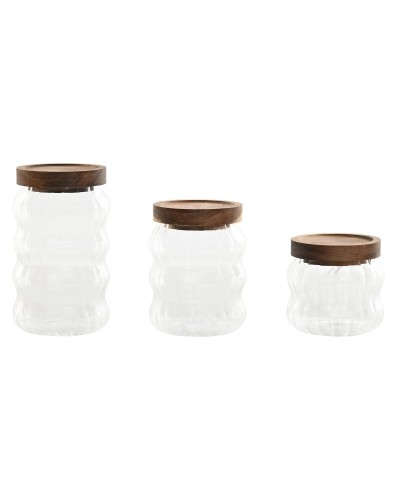 Set van 3 Potjes Home ESPRIT Transparant Natuurlijk 550 ml 750 ml 3 Onderdelen