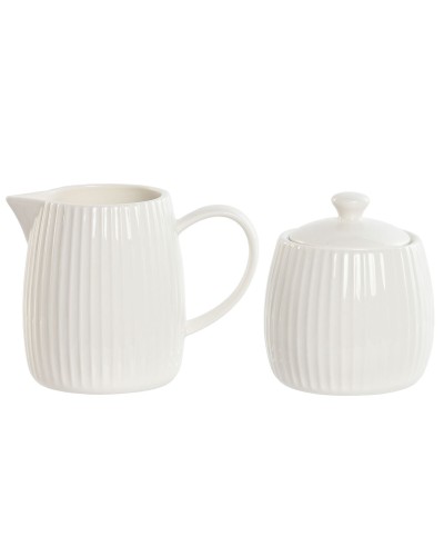 Lechera y azucarero Home ESPRIT Blanco Porcelana 250 ml 12 x 7,6 x 9 cm 2 Piezas