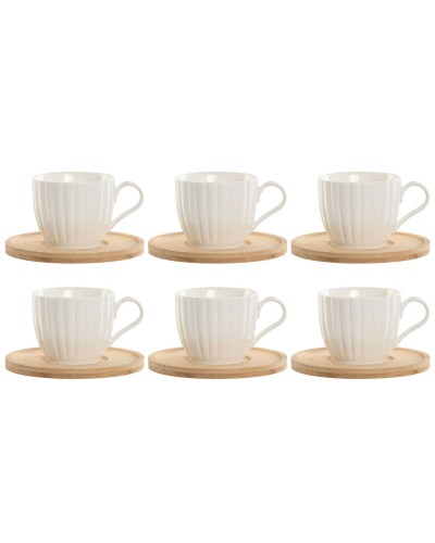 Jeu de 6 tasses avec plat Home ESPRIT Blanc Naturel Bambou Porcelaine 220 ml