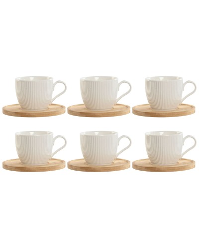 Set di 6 Tazze con Piatto Home ESPRIT Bianco Naturale Bambù Porcellana 220 ml