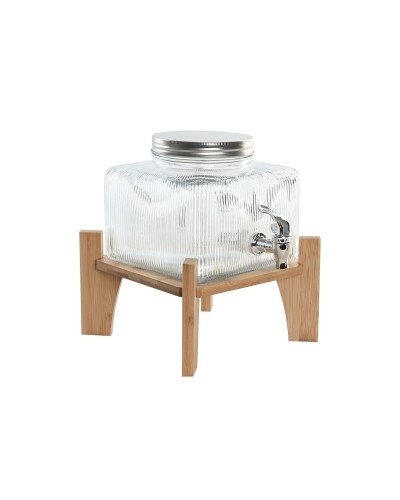 Vattendispenser Home ESPRIT Transparent Naturell Bambu Glas 3,5 L 19 x 19 x 16 cm