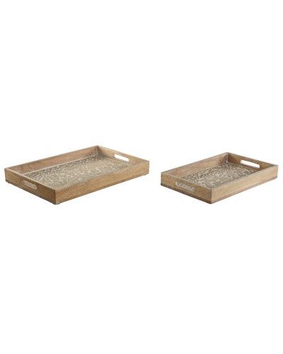 Tarjotinsetti Home ESPRIT Valkoinen Luonnollinen Mangopuu Puu MDF 44 x 29 x 5 cm (2 osaa)