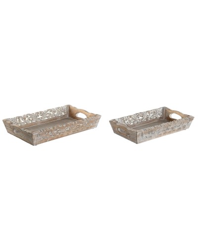 Set of trays Home ESPRIT White Natural Mango wood 40,5 x 25,5 x 6,5 cm (2 Units)