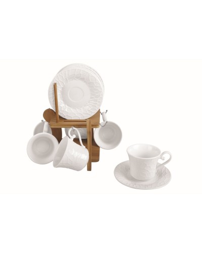 Osainen kahvikuppisetti Home ESPRIT Valkoinen Bambu Posliini 200 ml