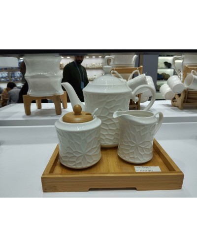 Sucrier Home ESPRIT Blanc Bambou Porcelaine 19,5 x 9 x 17 cm 2 Pièces