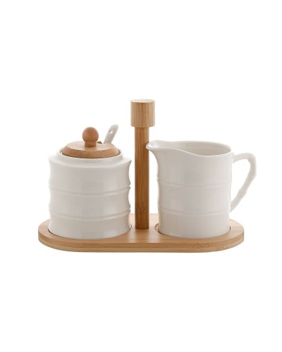 Portazucchero Home ESPRIT Bianco Bambù Porcellana 19,5 x 9 x 17 cm 2 Pezzi