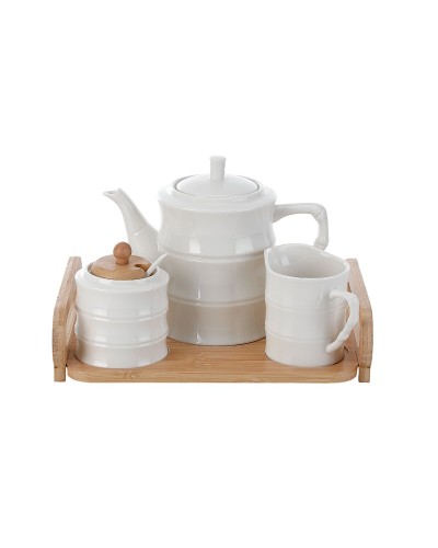 Tetera Home ESPRIT Blanco Bambú Porcelana